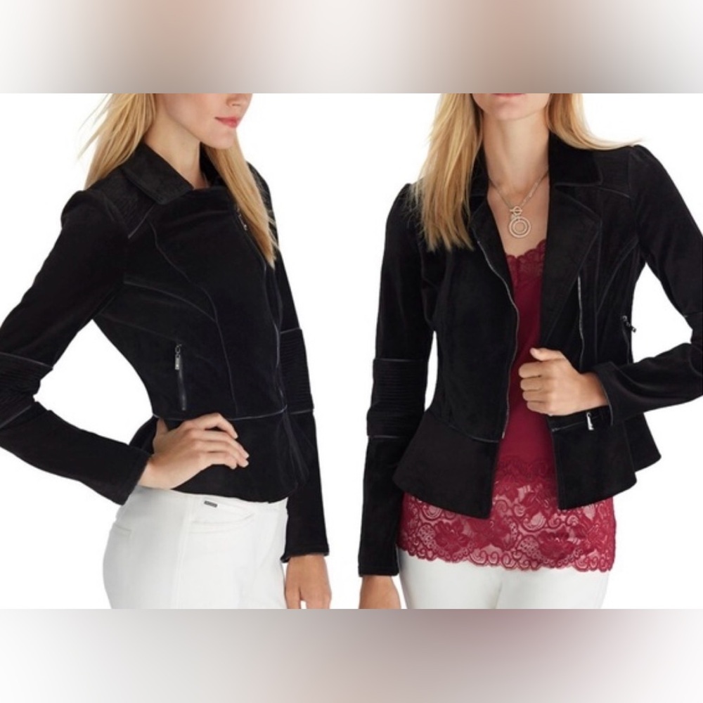 WHBM Black Velvet Blazer Jacket Sz 4 with Stitching Accents - Picture 2 of 9